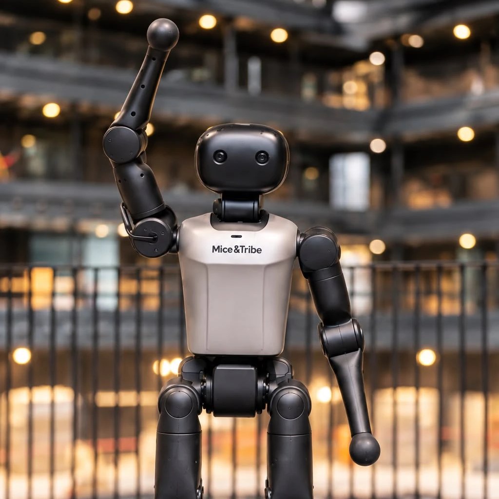 Een humanoïde robot die over een plein wandelt
